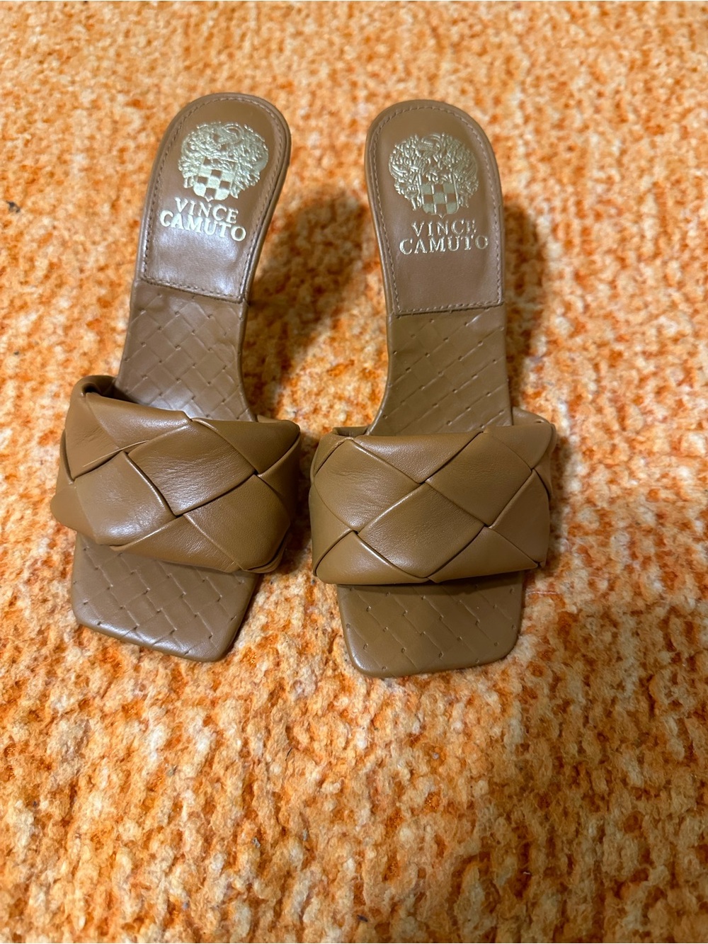Vince Camuto Brelanie Woven Leather Square Toe Heeled Mules – 3" Heel (Size 5M)